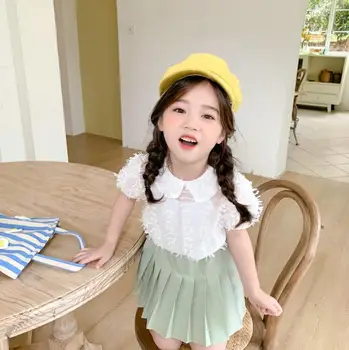 

2020 Korea Style Baby Girls 2pcs Set Chiffon Blouse+Vest Summer Kids Girls Suits 2-7 Years