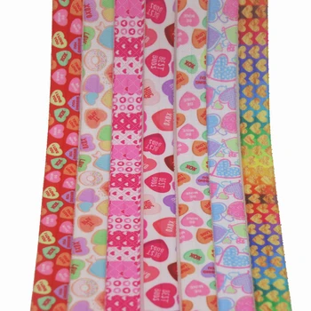 

DHK 5/8'' 5yards valentine heart love printed Fold Elastic FOE stretch ribbon hairbow headwear headband DIY OEM C1852