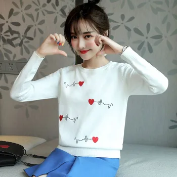 

Women Embroidery Sweater Pullovers Round Collar Sweater Female Knitted Tops Streetwear