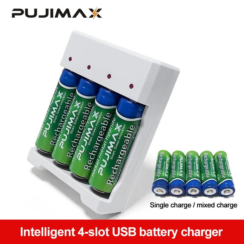 Универсальное зарядное устройство PUJIMAX с выходом USB и 4 слотами для аккумуляторов