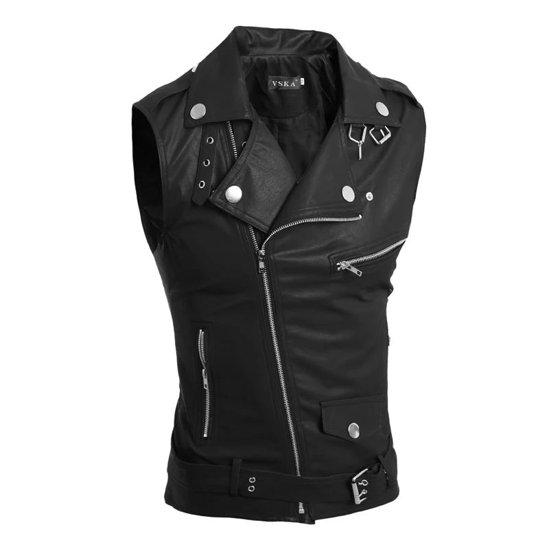 

Leather Vests Men Sleeveless Jackets PU Vest Male Streetwear Zipper Punk Black Brand Motorcycle Waistcoat Jackets Coats