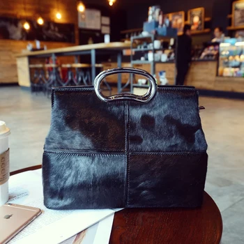 

Horse hair hand bags Fashion Women Messenger Bags Autumn and winter fur splicing female bag horse hair black handbag