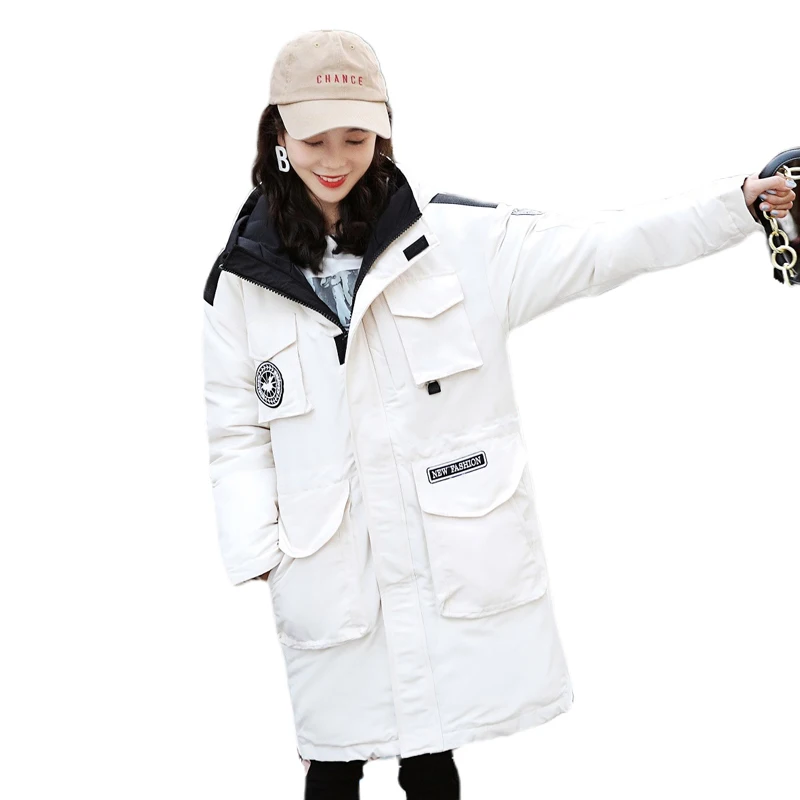 

2019 Winer Long Down Jacket Women Female Hooded Down Parka With Stand-Up Collar Cotton Warm Padded Autumn Outwear