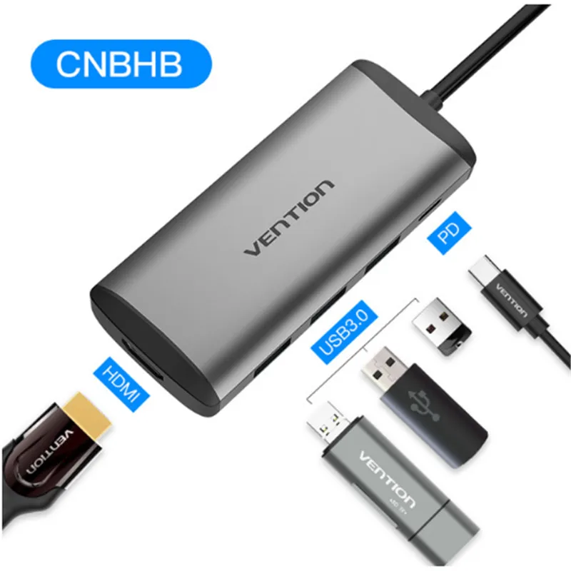 Vention Thunderbolt 3 док-станция usb-хаб type C к HDMI USB3.0 RJ45 адаптер для MacBook samsung Dex S8/S9 huawei P20 Pro usb c адаптер - Цвет: NEW-CNB-5 in 1