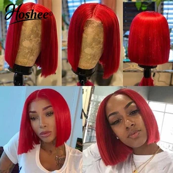 

Lace Front Human Hair Wigs For Black Women Pre Plucked Brazilian Remy Red Colored Human Hair Wigs Short BOB Lace Front Wig 180%
