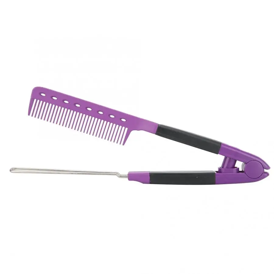V-Shape Hair Splint Comb Professional Straightener Heat-Resistant Salon Hairdressing Styling Tool for Straight Curly Hair - Цвет: Фиолетовый