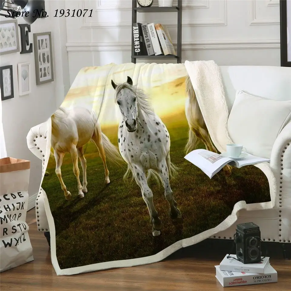 Running Horse 3D Printed Fleece Blanket for Beds Thick Quilt Fashion Bedspread Sherpa Throw Blanket Adults Kids 04