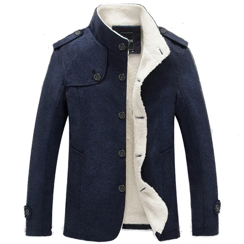 JJ1815 Navy Популярное зимнее Мужское пальто с флисовой подкладкой, толстые теплые шерстяные Модные приталенные осенние пальто, мужские шерстяные куртки, Мужская модная одежда - Цвет: JJ1815 Navy