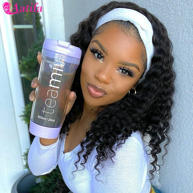 Short Headband Wigs Human Hair Malaysian Kinky Curly Human Hair Wigs Full Machine Headband Wigs For Women Curly Hair Wig 30 Inch Loose Deep Wig