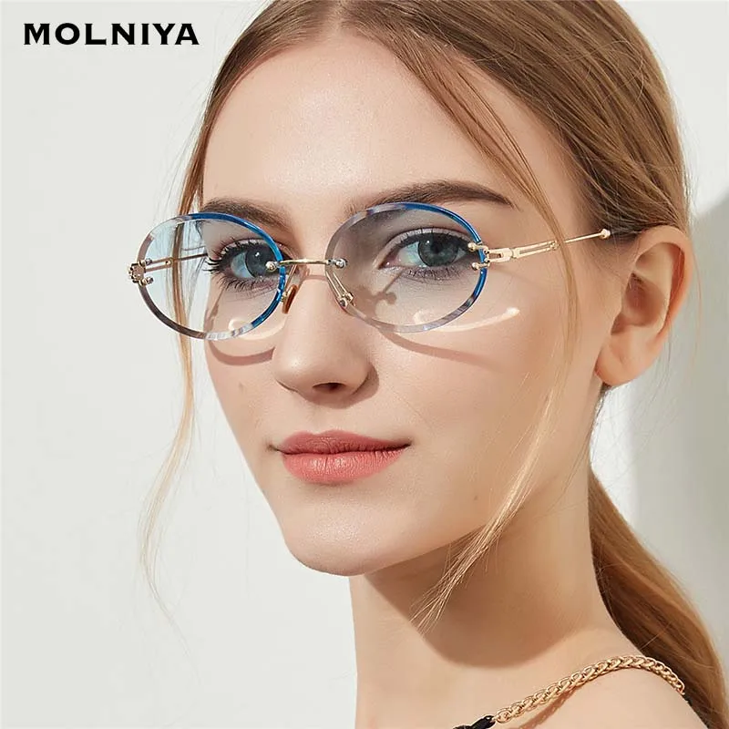 Стразы овальные роскошные солнцезащитные очки женские металлические в большой