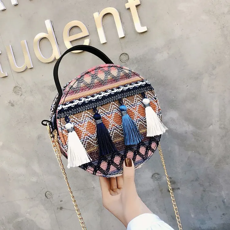 

Chain Mini Small Bag Fairy 2018 Summer New Style Fashion Versatile Tassels Hand Small round Bag Crossbody Bag