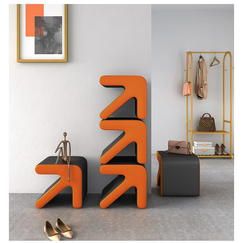 

Stool home entrance Shoe-changing low stool net red leather small stool creative light luxury home wear shoes sofa Soft seat