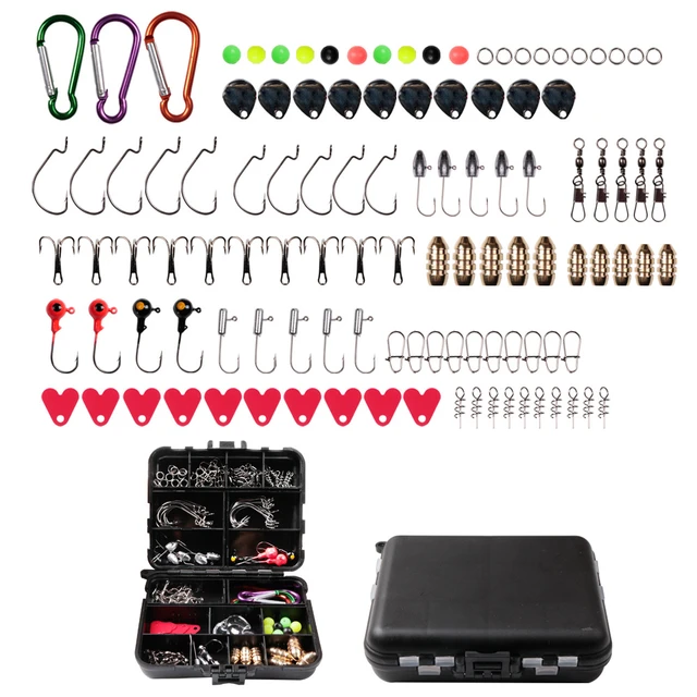 148pcs/lot Fishing Tackle Box with Fishing Hooks Swivels Weights Jig Heads  Sinker Fishing Accessories Set Freshwater - AliExpress