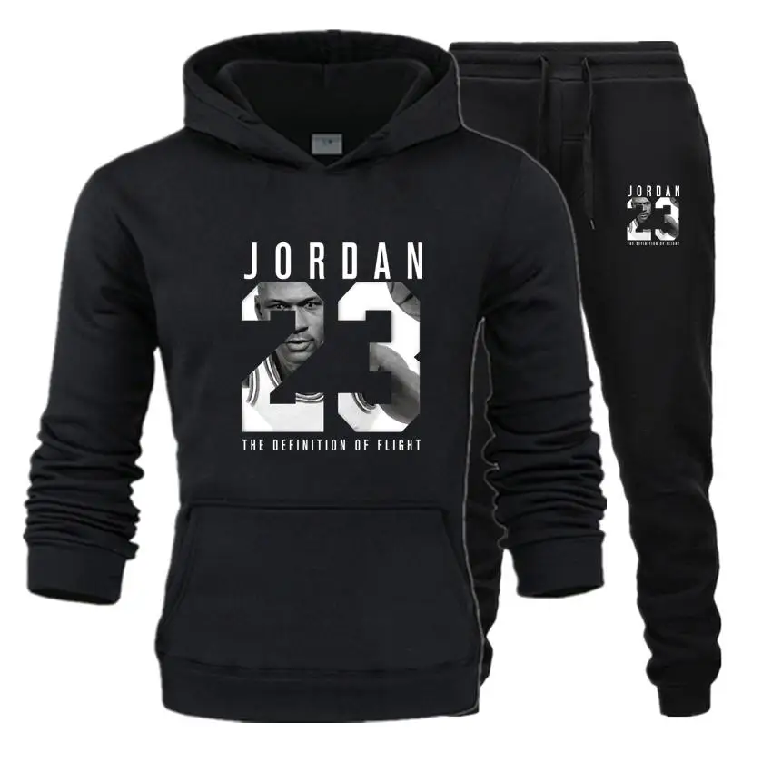 

Hot New Brand Tracksuit Fashion JORDAN 23 Men Sportswear Two Piece Sets All Cotton Fleece Thick hoodie+Pants Sporting Suit Male