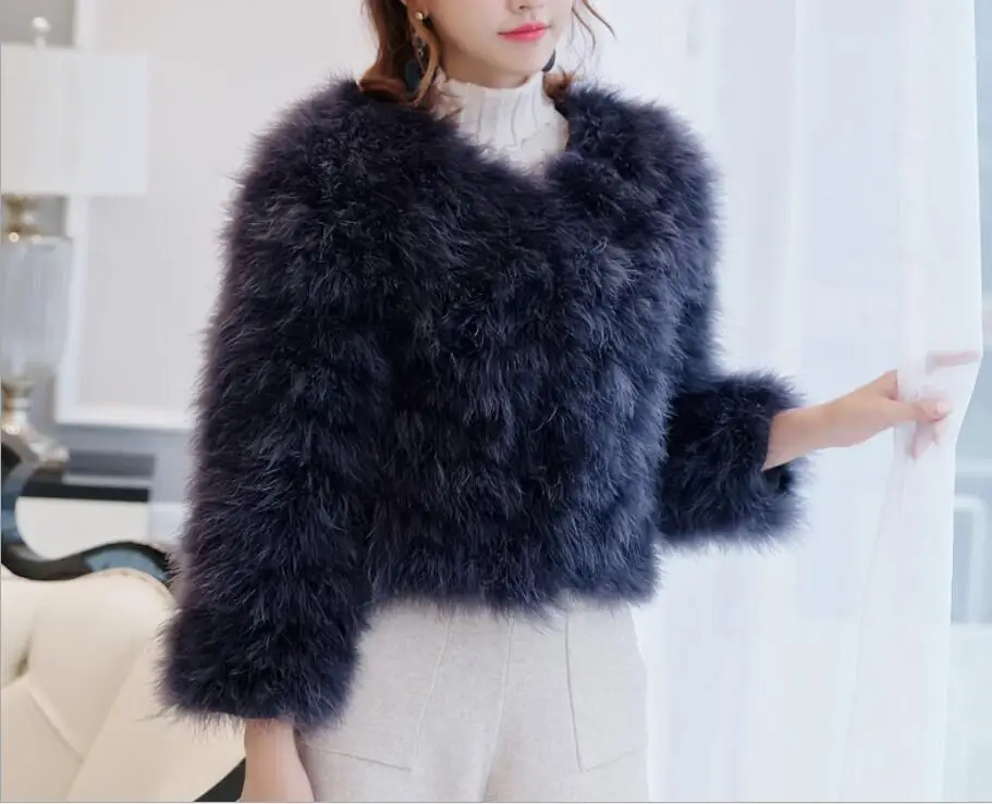 dark gray Женское пальто из натурального меха, зимняя куртка из натурального страусиного пера, розничная/, высшее качество - Цвет: dark gray