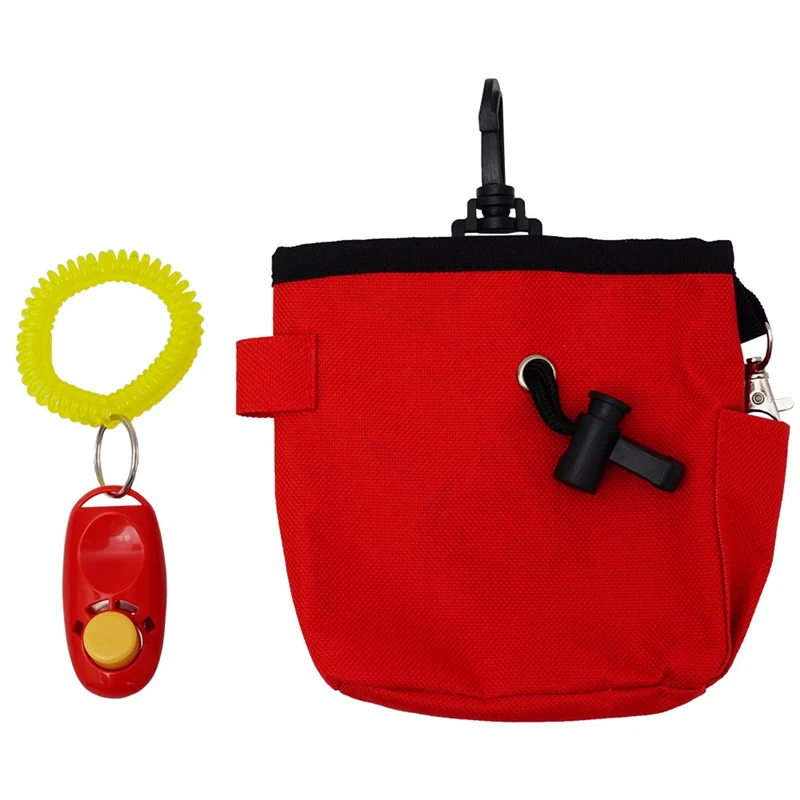 Сумка для угощений домашних собак, тренировочные сумки для щенков, сумка для закусок, съемная поясная сумка, портативный карман для хранения домашних животных с кликером - Цвет: Red With Clicker