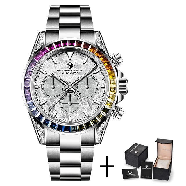 PAGRNE DESIGN Luxury Sapphire Glass Mechanical Watch Men's Sports Stainless Steel Automatic Waterproof Watch Reloj Hombre 