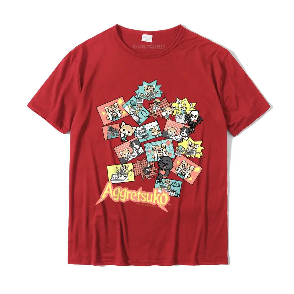 Casual Printed VALENTINE DAY 100% Cotton Round Neck Men Tops Tees Casual Tops & Tees Funky Short Sleeve T-shirts Aggretsuko and Friends Collage Tee Shirt__MZ15771 red