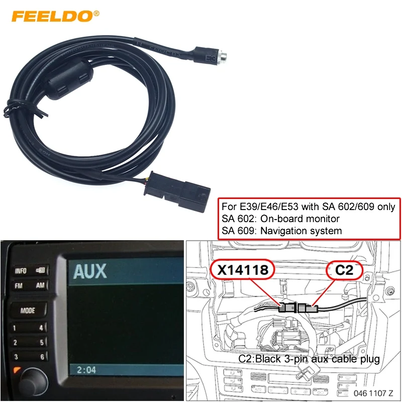 FEELDO 3 5 мм разъем для Pin AUX жгут проводов BMW E39/E46/E53 с навигацией Системы (SA