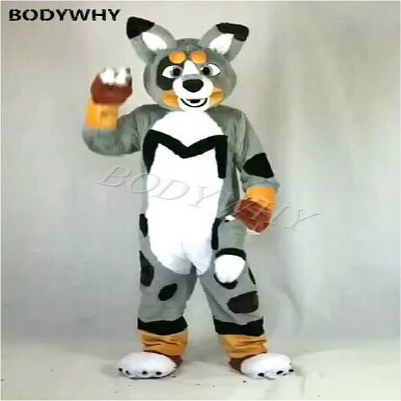 

Luxury Gray Long Fur Husky Fox Dog Fursuit Mascot Costume Cosplay Dress Party Furry Carnival Halloween Xmas Easter Ad Clothes