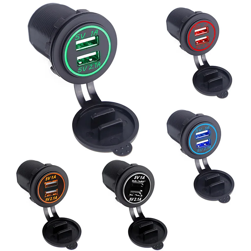 Розетка для автомобильного прикуривателя Быстрая зарядка USB мощность с светодиодный светильник 2 USB 1A/2.1A для 12-24 В Грузовик Мотоцикл газонокосилка лодка