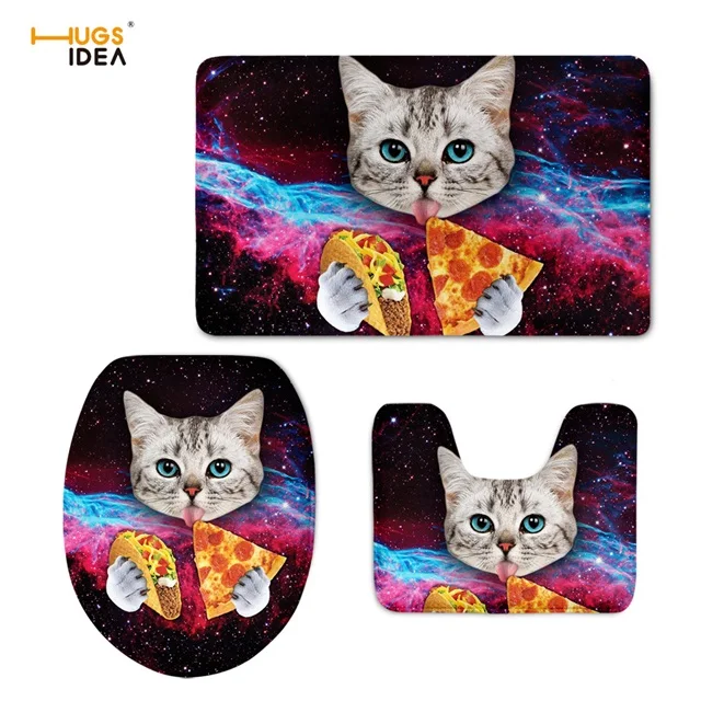 3 шт. Забавный Космический Galaxy Кот пицца дизайн крышка для унитаза ковры набор одеяло Радуга унитаз крышка сиденье защита коврик для ванной комнаты - Цвет: HMM995CP