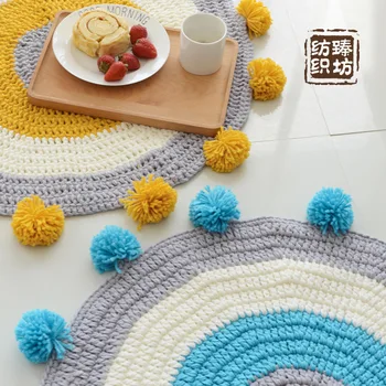 

2020 New Hand Woven Ball Cushion Bay Window Cushion Knitting Wool Blanket Shooting Props Blanket Lovely sun Household Blanket
