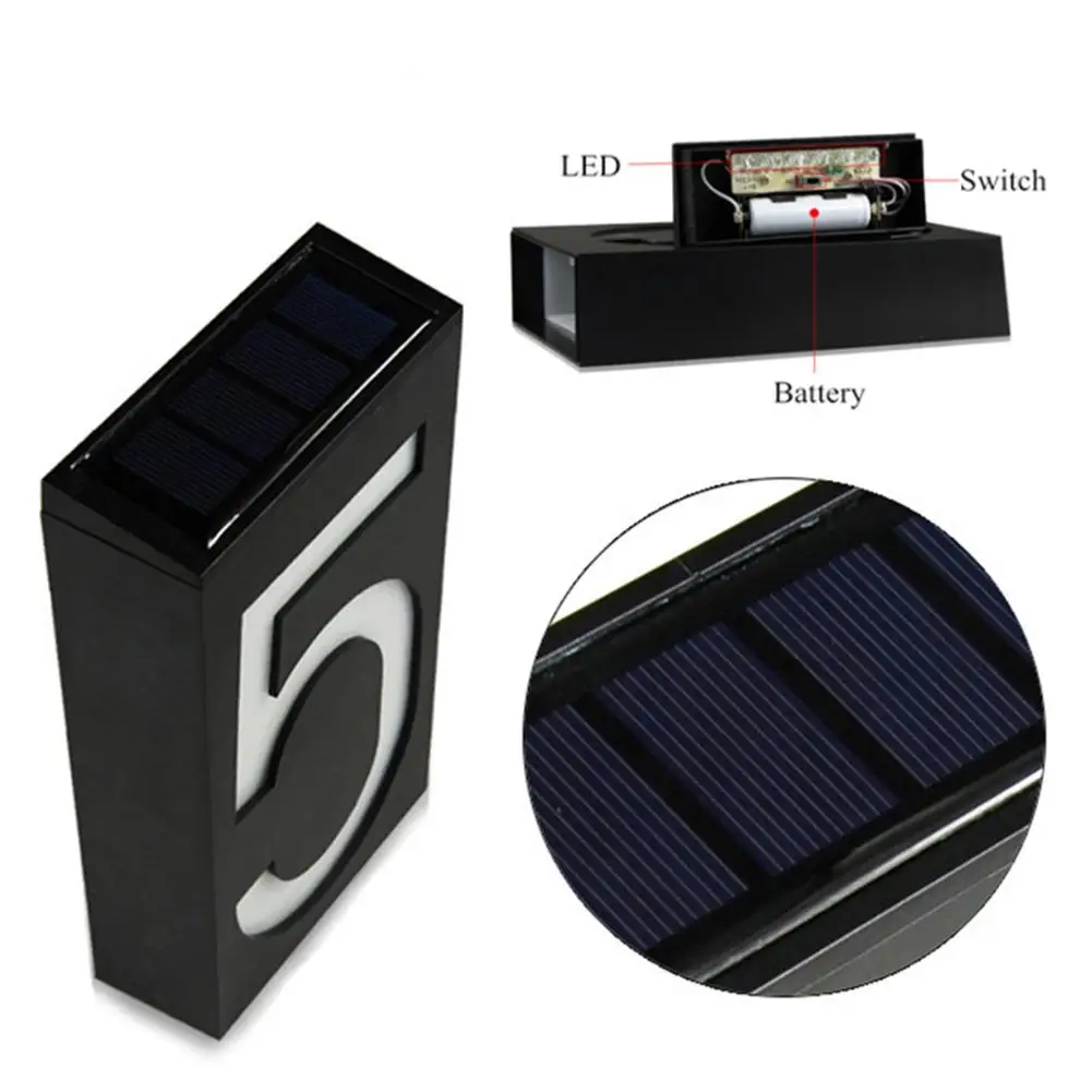 Luz LED 0-9 Con Energía Solar, Número De Dirección De Casa, Placa De Puerta De Calle Y Carretera, Lámpara De Pared, Placa De Dirección De Puerta De Casa - AliExprs