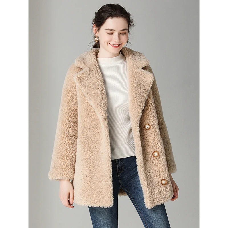 Beige Женская одежда Зимняя верхняя одежда пальто новое зимнее бархатное пальто из овечьей шерсти 1022 - Цвет: Beige