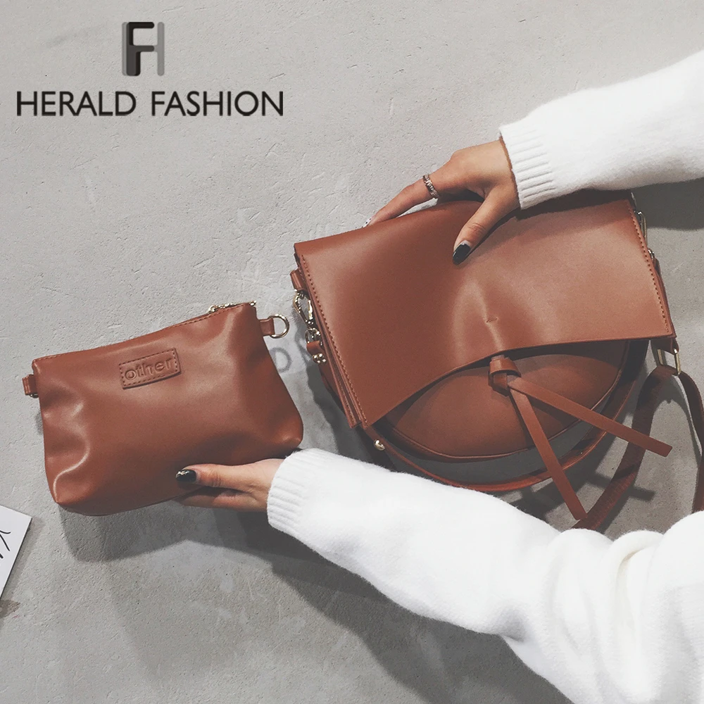

Herald Fashion Tassel Women Bag Leather Handbags VIntage Cross Body Shoulder Bags 2 Pcs/set Messenger Bag Women Handbag 2019 New