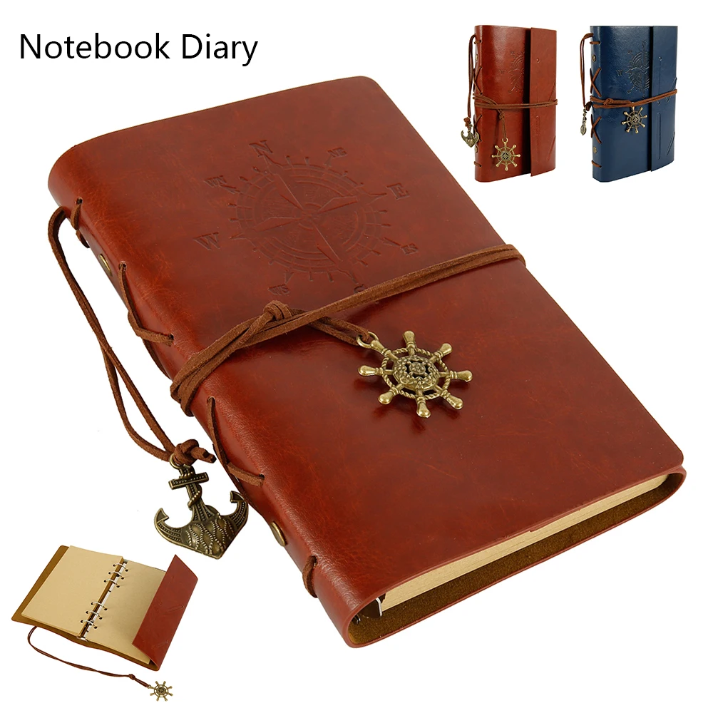 

Spiral Notebook Diary Notepad Vintage Pirate Anchors PU Leather Note Book Replaceable Stationery Gift Traveler Journal