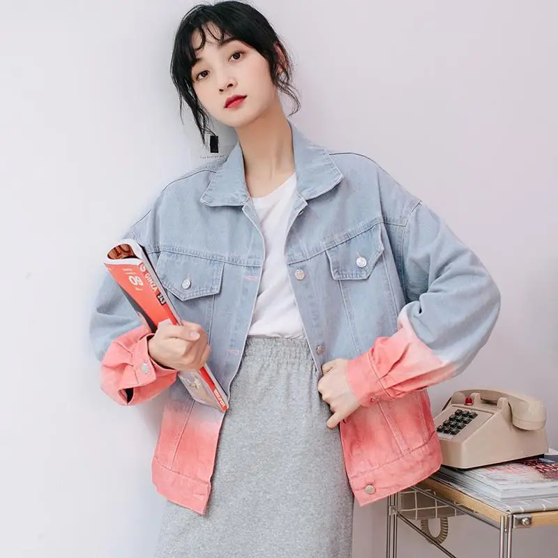Most effective Woherb Women's Denim Jacket 2020 Harajuku Gradient Color Jeans Jacket Autumn Winter Coat Casual Vin