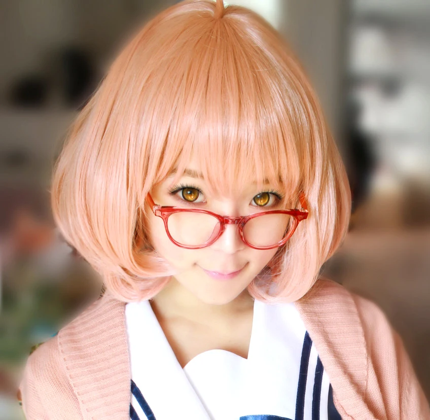 Парик для косплея Kyokai no Kanata из коротких синтетических волос с красными очками и