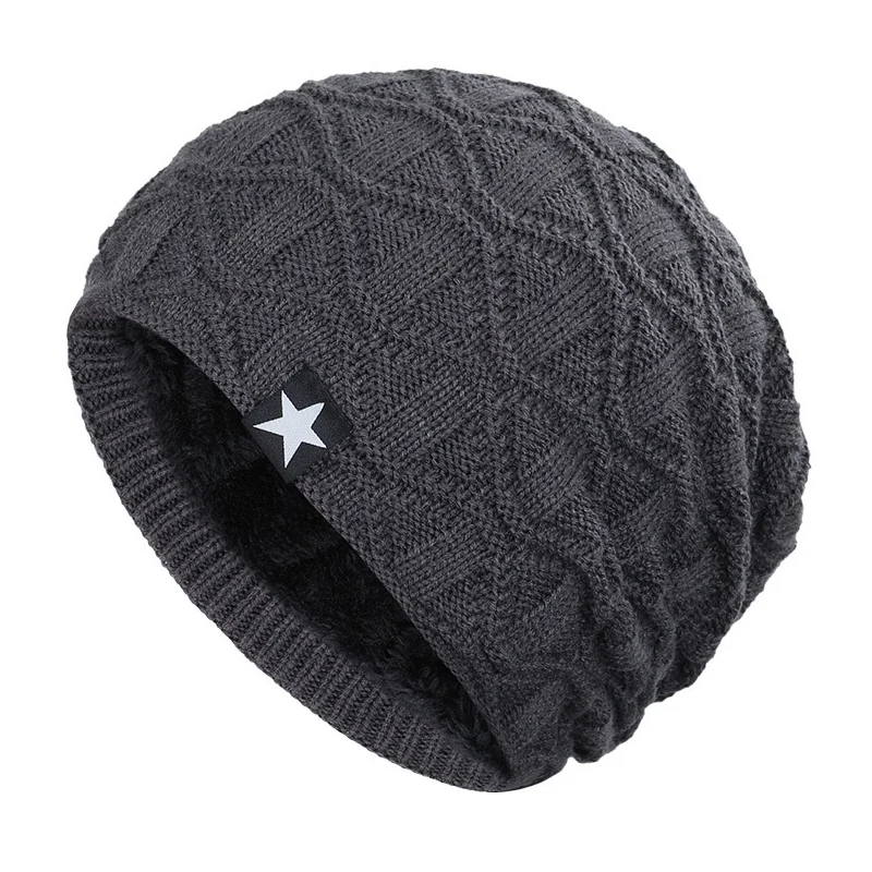 QH Men Women Winter Slouchy Beanie Hat Knitted Skull Cap Comfortable Windproof Fleece Lining Hat Beanies Velvet Cap For hiking - Цвет: QH