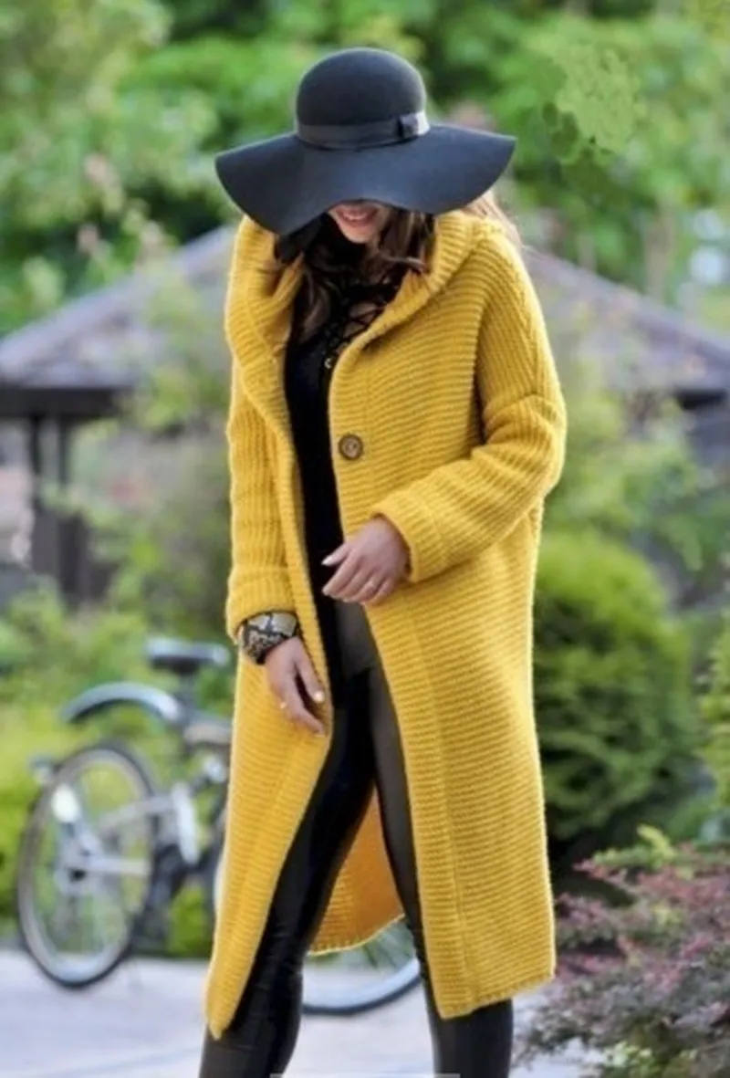 Новое поступление, Модный женский толстый вязаный свитер с капюшоном, кардиган, пальто с длинным рукавом, зимний теплый плащ с капюшоном, большие размеры S-5XL