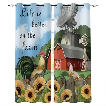 

Farm Barn Cock Sunflower Printed Window Curtains Living Room Bedroom Curtains Polyester Cloth Home Decor