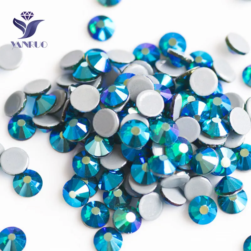 Emerald AB YANRUO 2058 Стразы для приклеивания клея приклеиваемые с одной стороны для горячей фиксации рукоделие термо Стразы для одежды - Цвет: Emerald AB