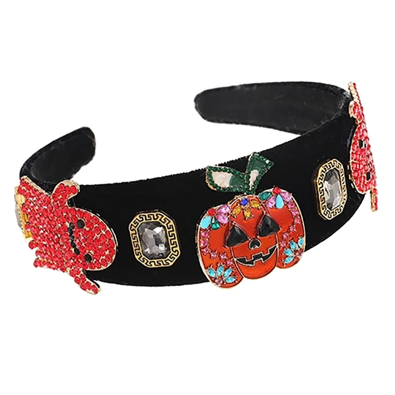 

ZHINI New Gothic Halloween Pumpkins Wide Headbands for Women 2021 Korean Fashion Red Crystal Hairband Rhineston Hair Accessories