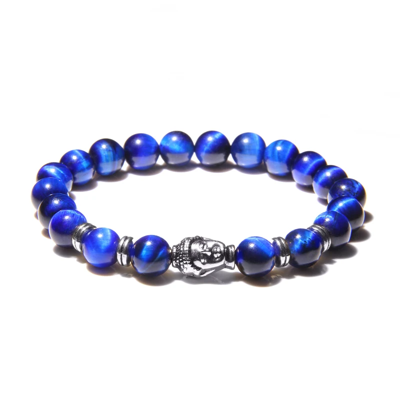 Fashion AAA Royal Blue Tiger Eye Men's Bracelet Beads Natural Stone Buddha Stretch Charm Bracelets for Women Men Jewelry