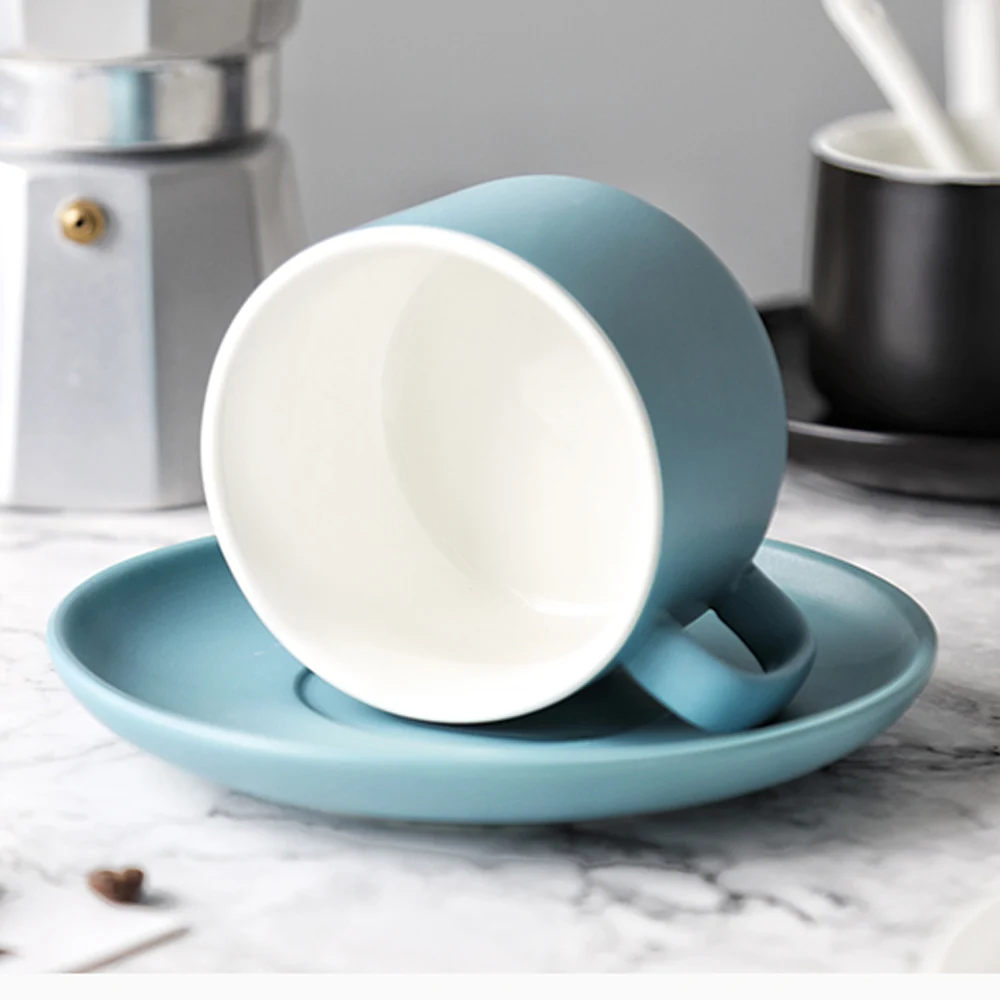 MUZITY фарфоровая кофейная чашка и блюдце, матовая керамическая чайная чашка с белой ложкой, 230 мл, посуда для напитков