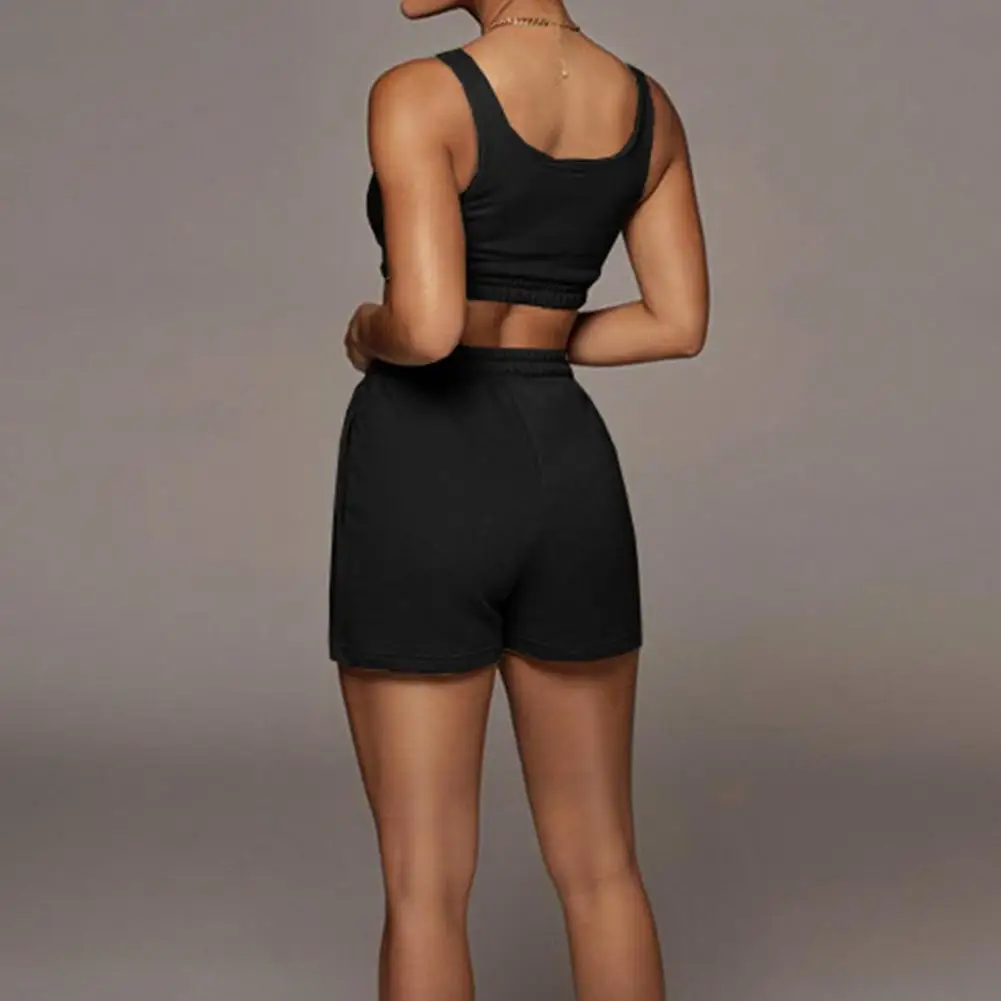 Fashion Women Sports Suit Solid Color Sleeveless Bra Crop Top Shorts Two-Piece Women's Outfit Yoga Workout Sportwear 2