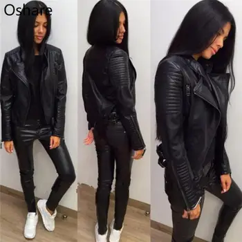 

NEW Ladies Leather Jackets New Black Slim Moto Bikers Jacket Women Long Sleeved Zipper Spring Autumn Outerwear Leather Coats