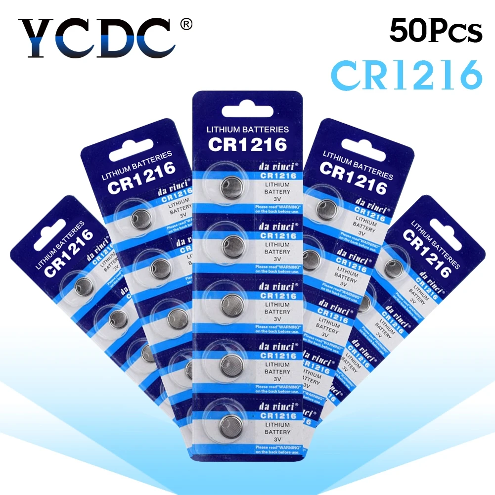 50 шт. Литиевые кнопочные батарейки CR1216 3 В 1216 DL1216 BR1216 ECR1216 5034LC LM1216 для монет в