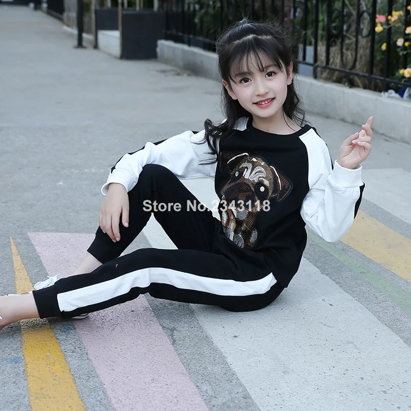 

Kids Clothes Sets Girls' New Spring Autumn Suits Long Sleeve Cartoon Dog Coat+ Trousers Leisure Two-piece Sport Suits 4-12 Ages