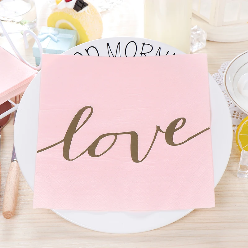 pink 10pcs 10 шт. горячие серебряные золочение любовь, мягкое гигиеничное салфетка для декупажа бумага Девы древесины для рождественской Свадебная вечеринка decorat - Цвет: pink 10pcs
