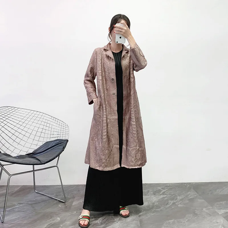 Miyake fold heavy industry trench winter new double layer plus cotton thick pleated windbreak long female trench free shipping