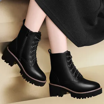 

Martin boots 2019 new autumn versatile high heels women's shoes thick with net red plus velvet short boots