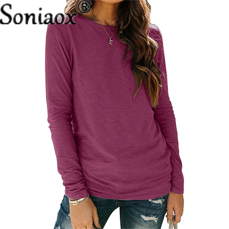 

Casual Loose Ladies Long Sleeve Tops T Shirt Pure Color Tops Women Street Clothing T Shirt Fashion 2021 Spring Autumn Basic Top