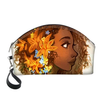 

HaoYun PU Cosmetic Cases African Girls Style Printing Pattern Fashion Women Make Up Bags Round Mouth Zipper Mini Cosmetic Bags