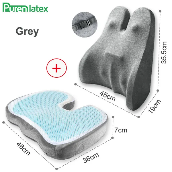 Grey PurenLatex гелевая Подушка с эффектом памяти поясничная боковая подушка поддержка позвоночника копчик защита ортопедическое автомобильное сиденье офисный диван коврик - Цвет: Grey